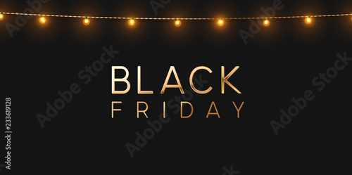 Black Friday Sale. Banner, poster, logo golden color on dark background.