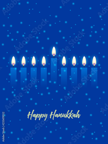 Hanukkah greeting card with candles. Happy Hanukkah, Jewish holiday background. Vector Hanukkah background with menorah