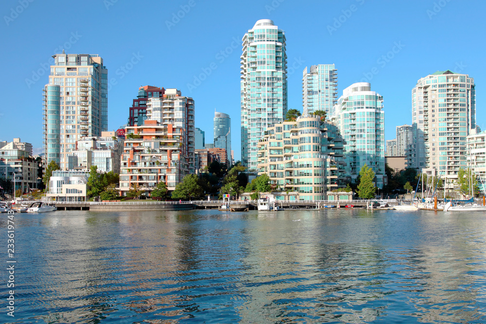 Vancouver BC downtown skyline at False creek Canada.