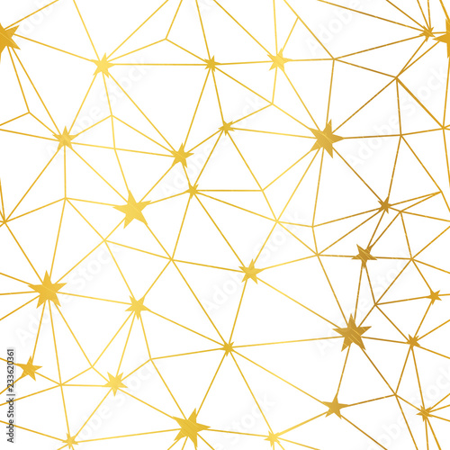 Gold white stars network vector seamless pattern. Great for space and holiday...