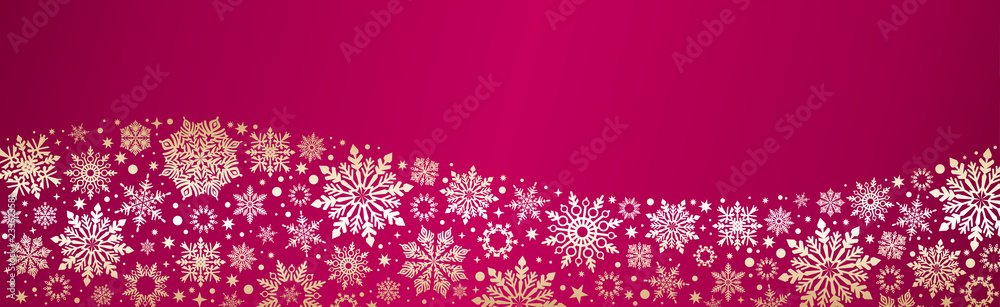Christmas Vector snowflakes red gold web banner background with silver snowflakes and copy space