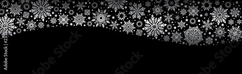 Christmas Vector black web banner background with silver snowflakes