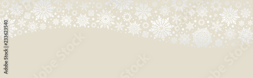 Christmas Vector snowflakes ecru web banner background with silver snowflakes and copy space