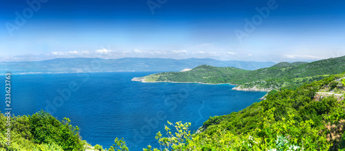 Wonderful romantic summer afternoon landscape panorama coastline Adriatic sea. The magical clear transparent azure water in the bay. Krk island. Croatia. Europe. © Sodel Vladyslav