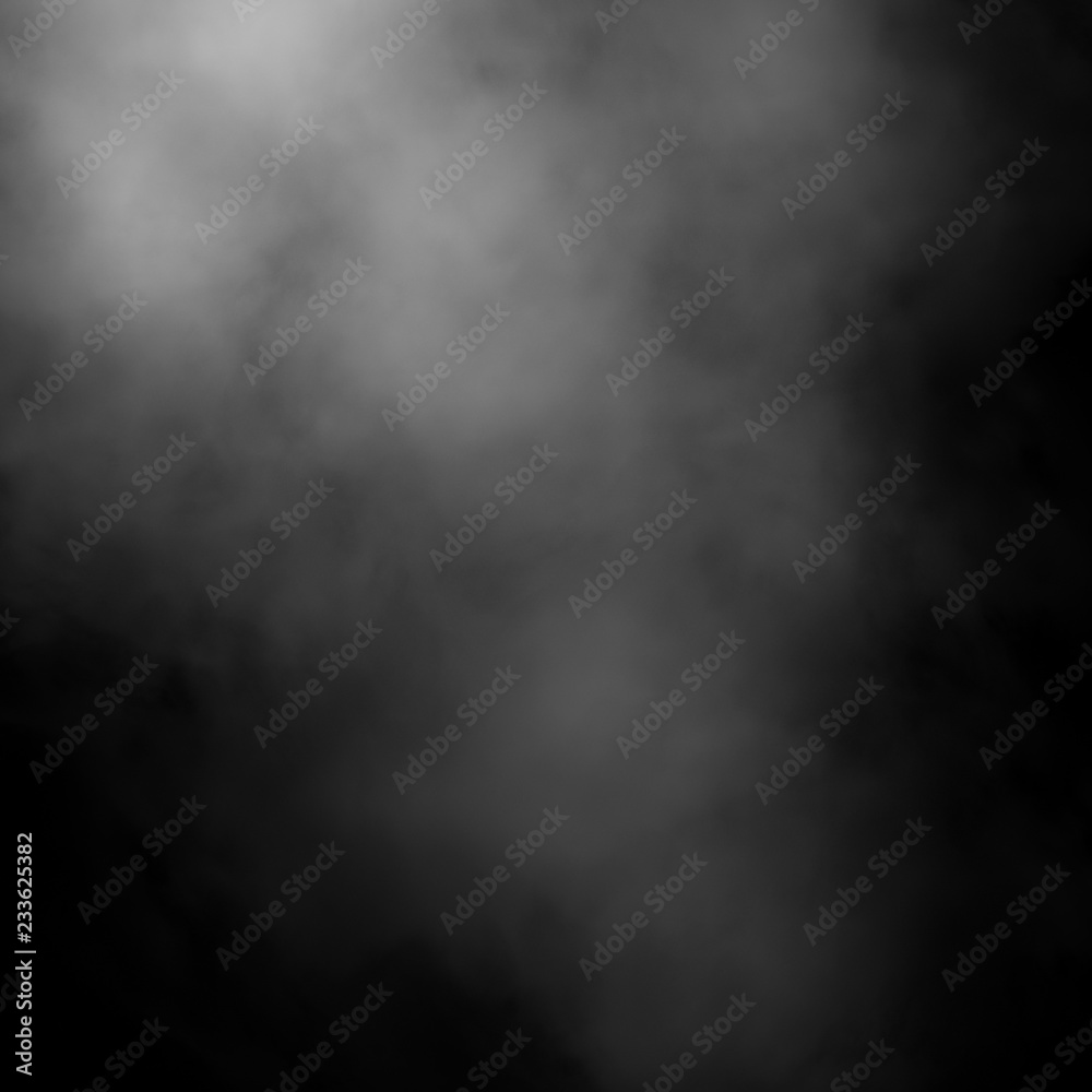 Fototapeta premium White fog and mist effect on black stage studio showcase room background.