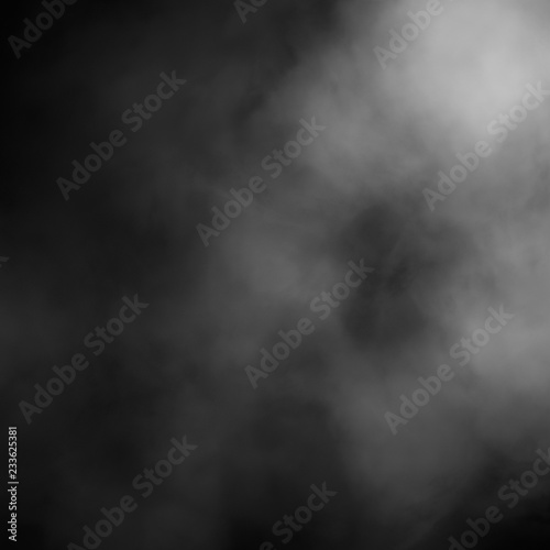 White fog and mist effect on black stage studio showcase room background.