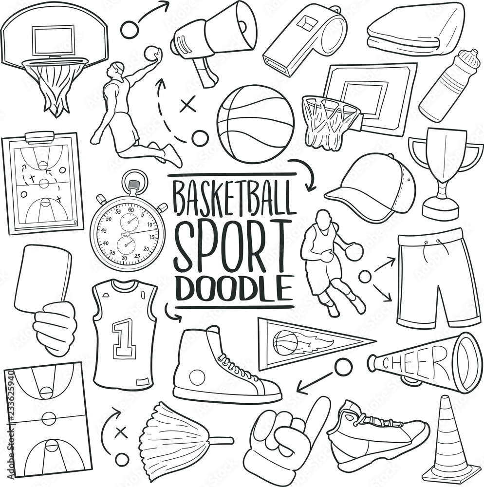 Vecteur Stock Basketball Sport Basket Traditional Doodle Icons Sketch Hand  Made Design Vector | Adobe Stock