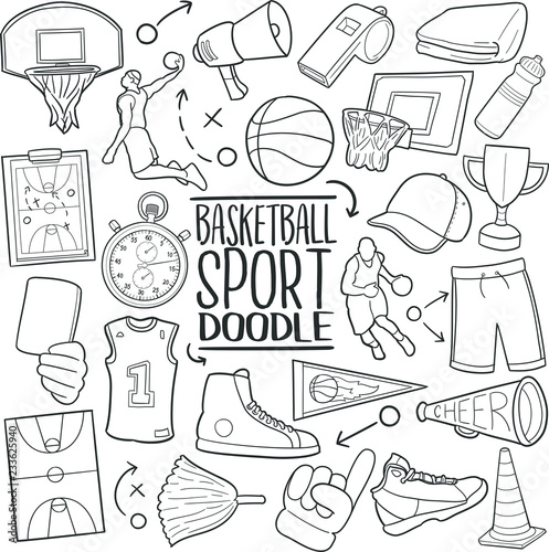 Basketball Sport Basket Traditional Doodle Icons Sketch Hand Made Design Vector