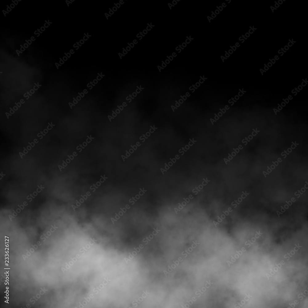 White fog and mist effect on black stage studio showcase room background.