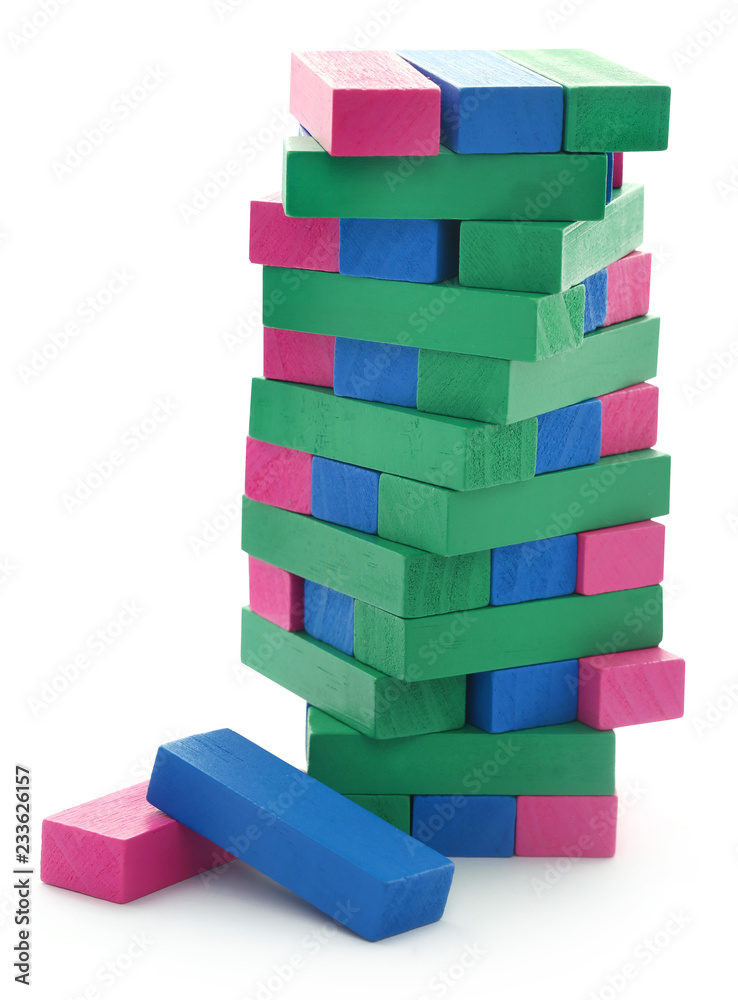 Obraz premium Jenga game of colorful wooden blocks