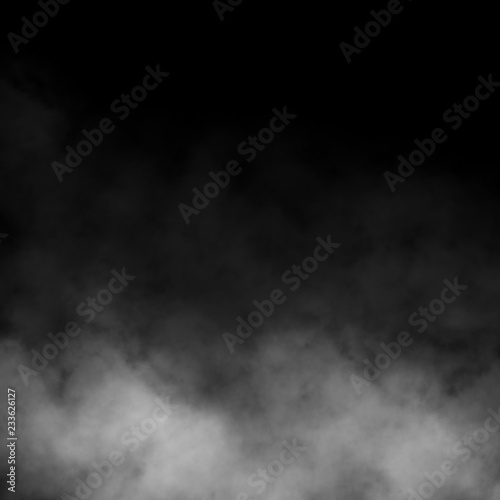 White fog and mist effect on black stage studio showcase room background. © artistmef