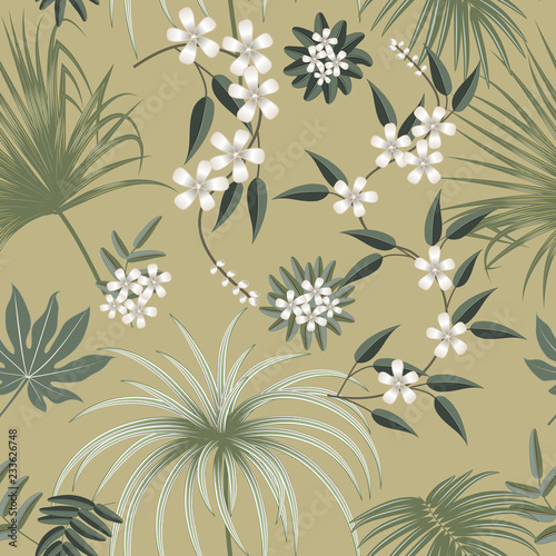 Vector tropical seamless pattern in olive green colors.