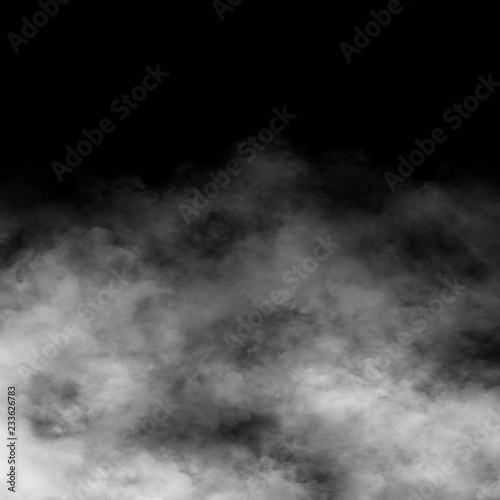 White fog and mist effect on black stage studio showcase room background.