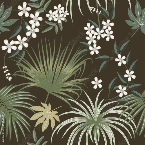 Vector tropical seamless pattern in olive green colors.