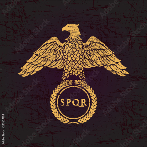 Logo of the Roman eagle on an old shabby texture.
