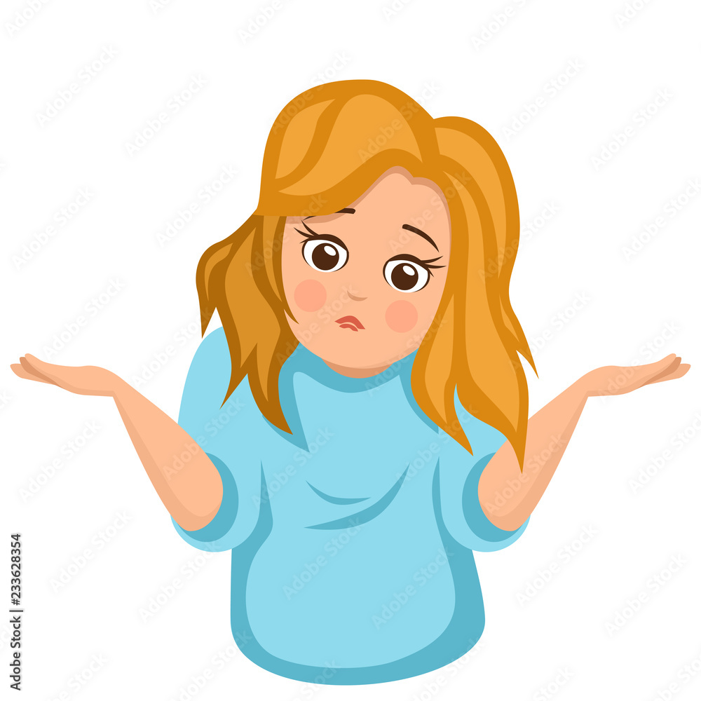 The girl shrugs shoulders doubts. Emotion illustration. The girl shrugs shoulders doubts. Emotion illustration.