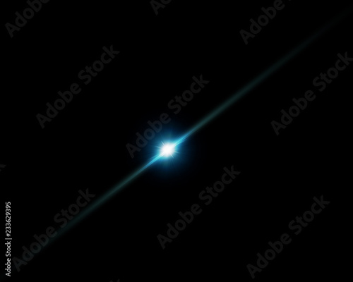 Isolated realistic lens flare visual effect on black night background. Space star. 