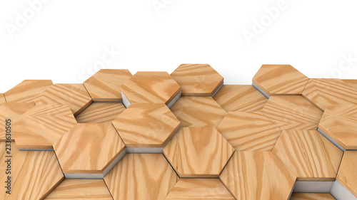 Geometric wooden hexagon pattern background. 3D rendering