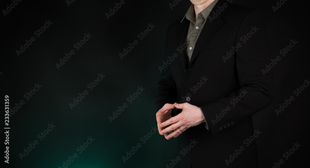 Businessman hands showing steeple superior thinking gesture, on gradient green background Businessman hands showing steeple superior thinking gesture, on gradient green background