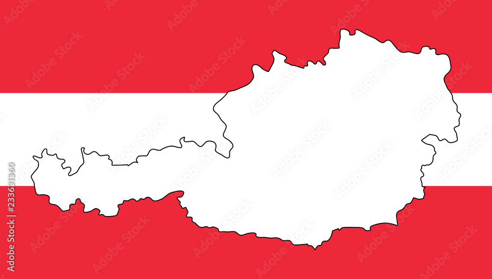 austria map outline design on flag red white color background austria map outline design on flag red white color background