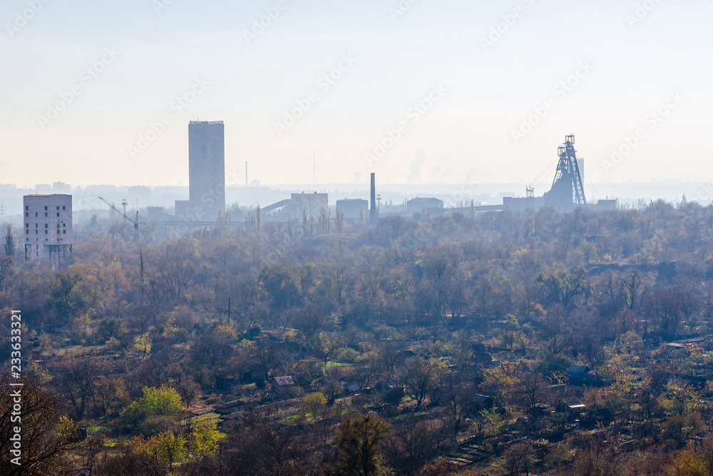 View of the city from the industrial zone. Kryvyi Rih, Ukraine.