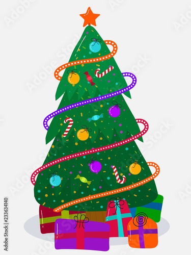 Wallpaper Mural Funny cute cartoon Christmas Tree. Greeting cards Merry Christmas and New Year 2019. Year of the pig. Illustration Concept Torontodigital.ca