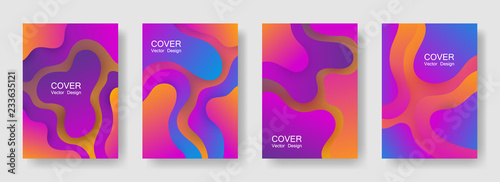 Gradient fluid shapes abstract covers vector collection. Cool banner backgrounds design. Organic bubble fluid splash shapes, oil drop molecular mixture concept backdrop. Cover pages.