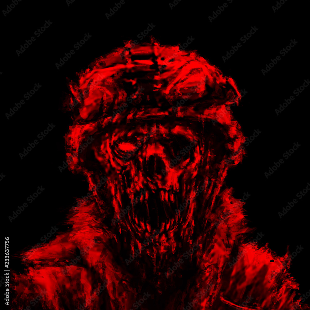 Single red zombie soldier shout. Black color background. Stock Illustration | Adobe