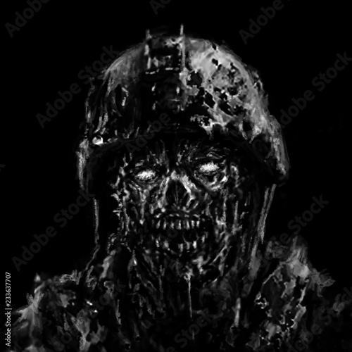 Canvas Print Zombie soldier shout concept. Black color background.