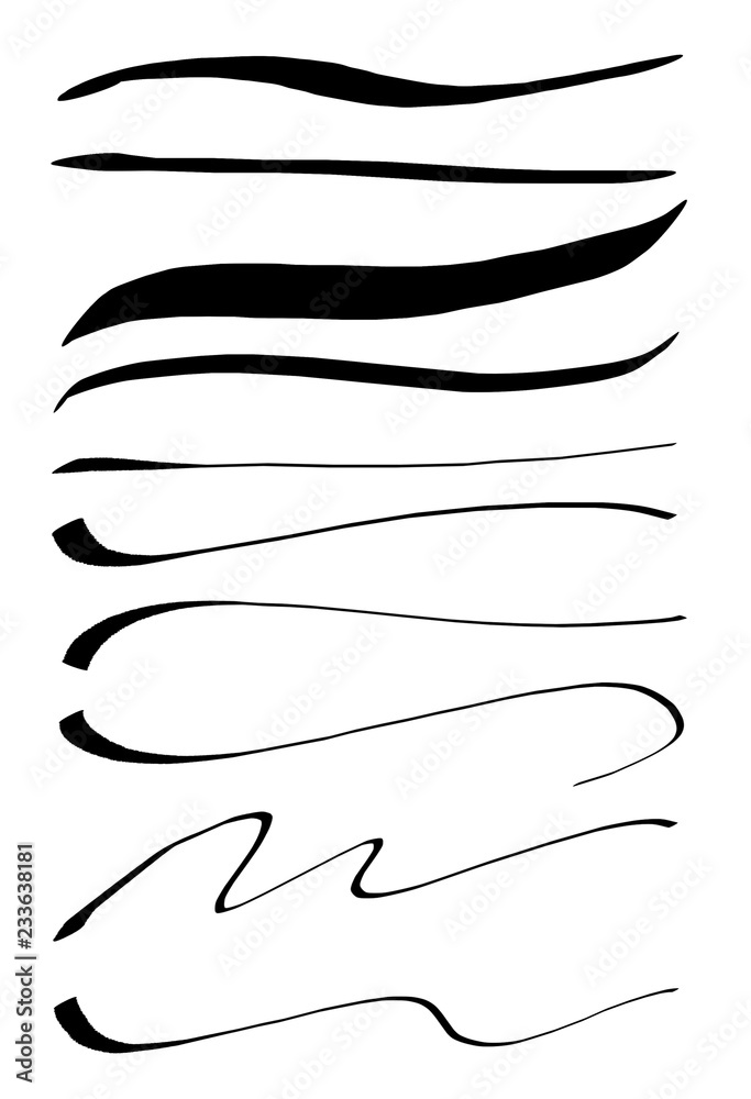 Clean minimalistic underline brush strokes isolated on white background. Clean minimalistic underline brush strokes isolated on white background.