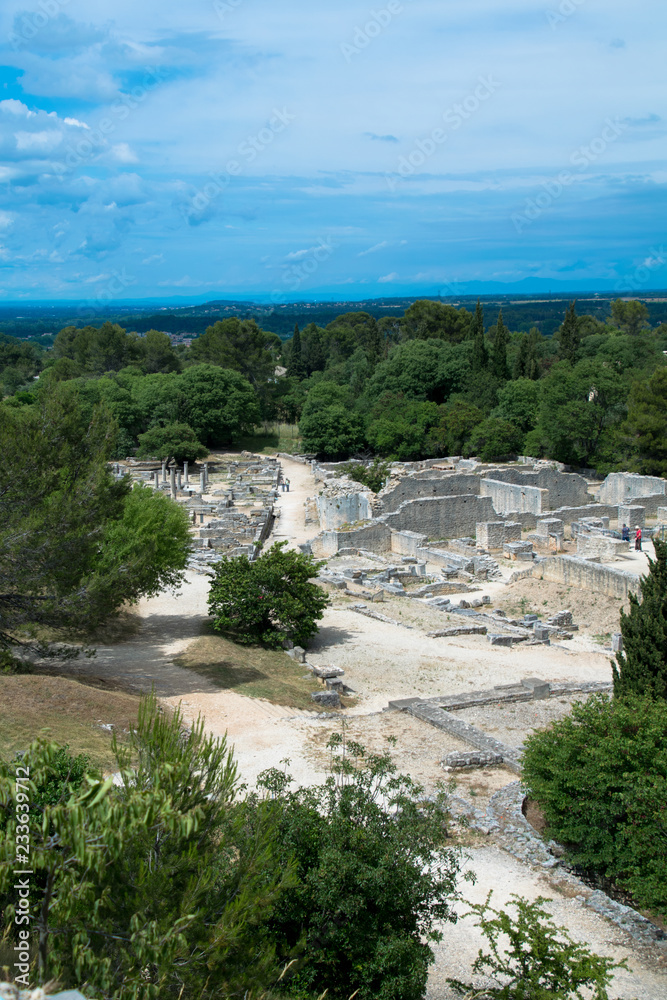 The ruins of the archaeological site of Glanum near the city of St Remy de Provence, France