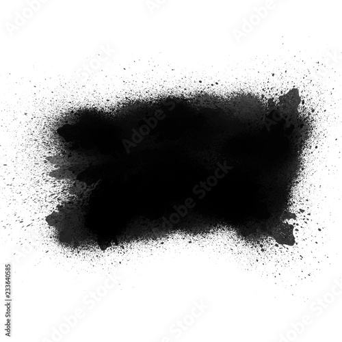 Realistic grunge graffiti spray paint effect on the white wall background. Isolated black ink texture.