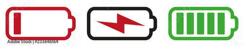 battery symbol set with states empty, charging and completely charged vector illustration