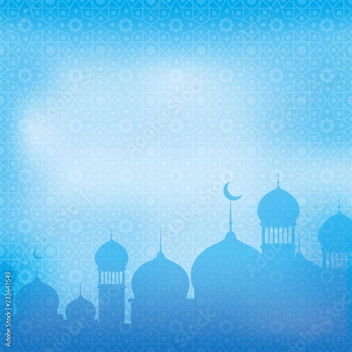 Blue islamic background with mosque silhouette