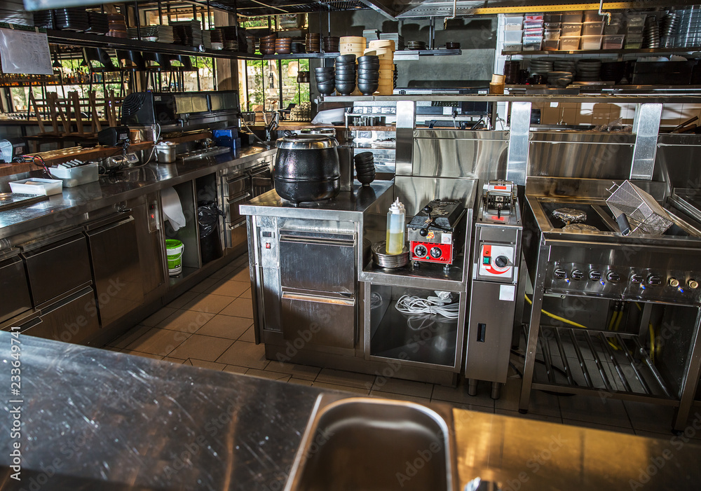 Professional kitchen, view counter in steel