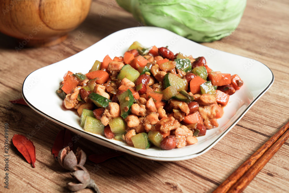 Chinese traditional food, spicy diced chicken with peanuts Chinese traditional food, spicy diced chicken with peanuts