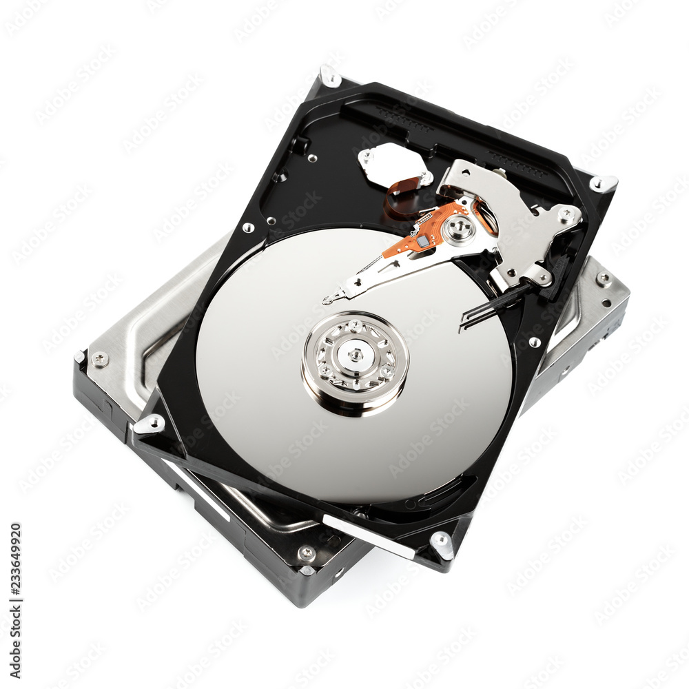 Hard drive isolated on white background. HDD. Major components of a 3.5