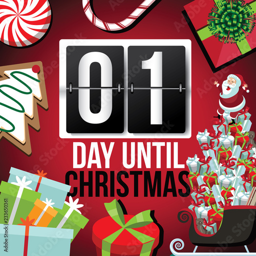 Countdown to Christmas flip number advent calendar with flat lay Christmas items. EPS 10 vector illustration. Day 1.