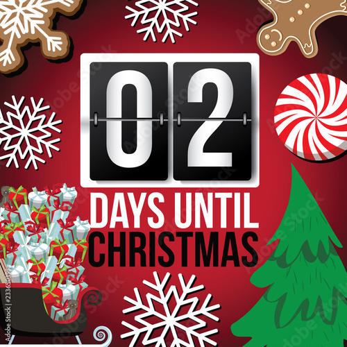 Countdown to Christmas flip number advent calendar with flat lay Christmas items. EPS 10 vector illustration. Day 2.