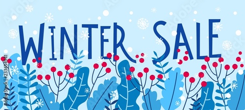 Winter sale banner with red berries for christmas and New Year design