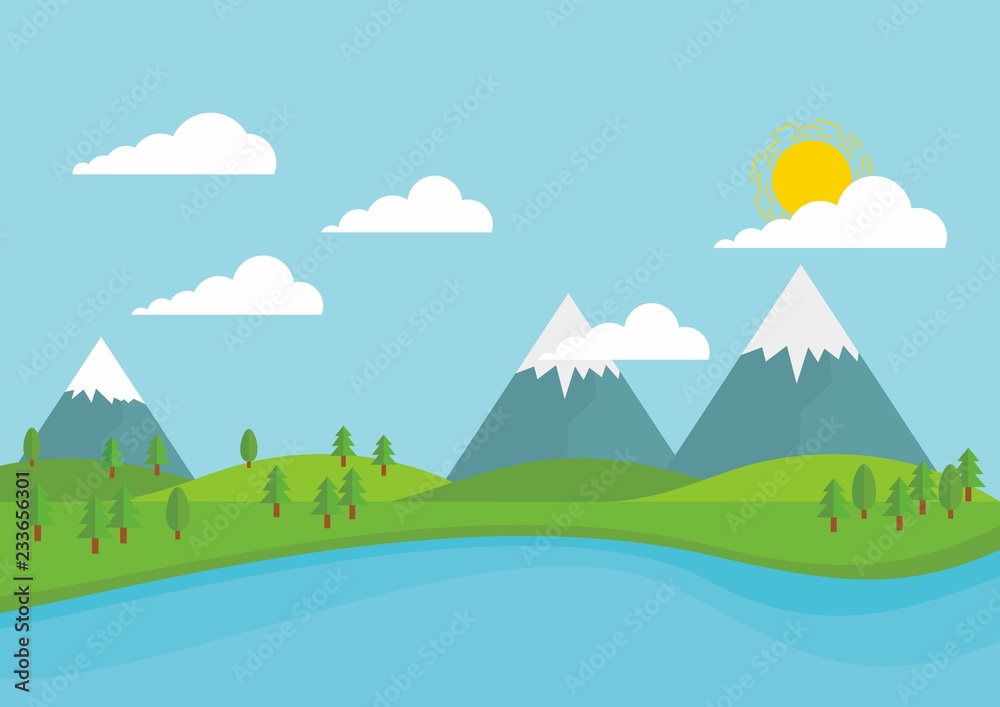 Mountain vector with simple flat design