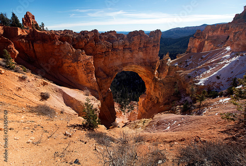 Scene at Bryce canyon national park in winter.