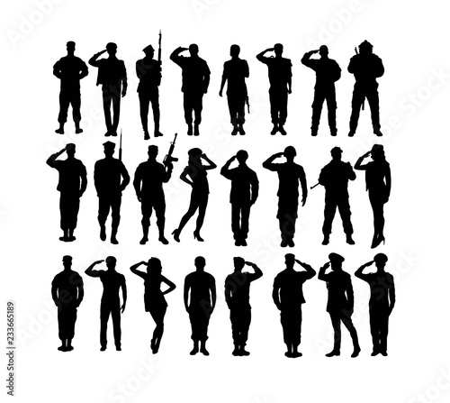 Fototapeta Saluting Soldier and Army Force Silhouettes, art vector design