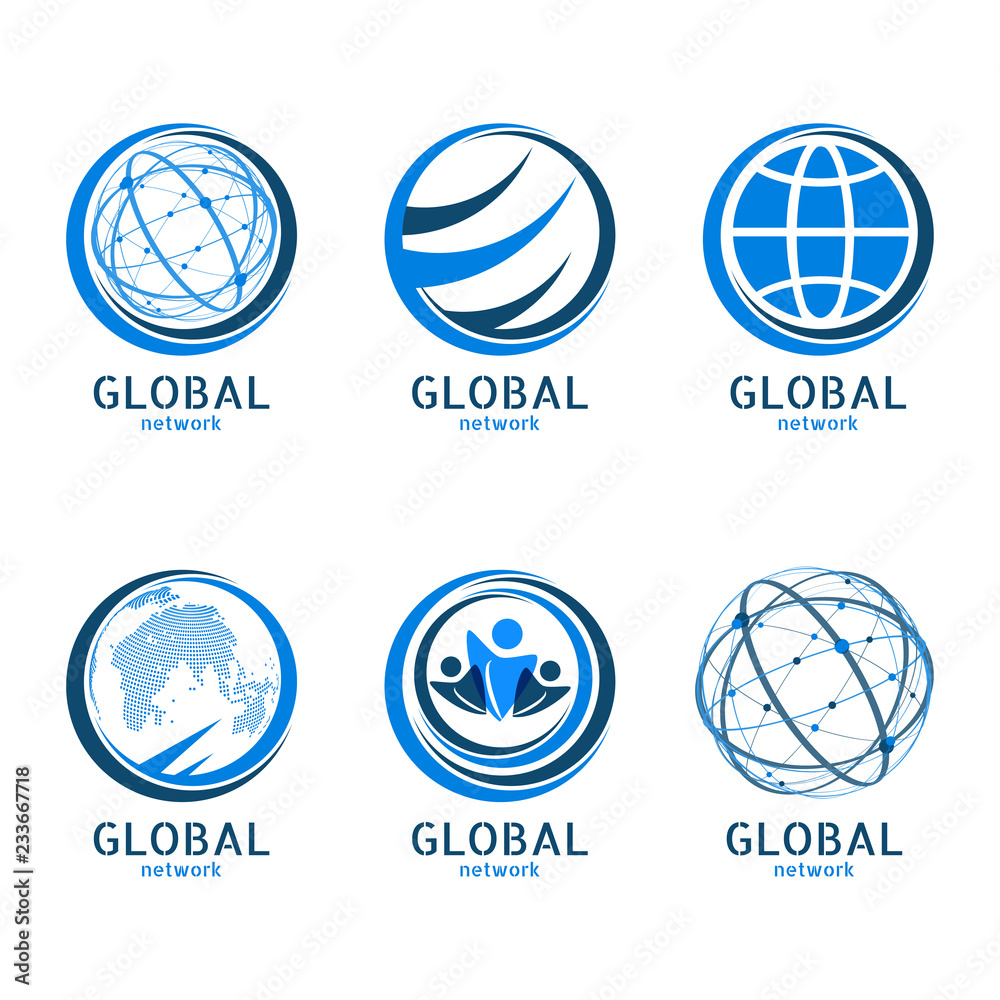 Global network logo set. Connection minimal design. Vector illustration