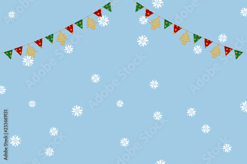 イラスト素材：クリスマスのイメージの三角旗・パーティーフラッグ｜横位置・CHRISTMAS　Party Flag