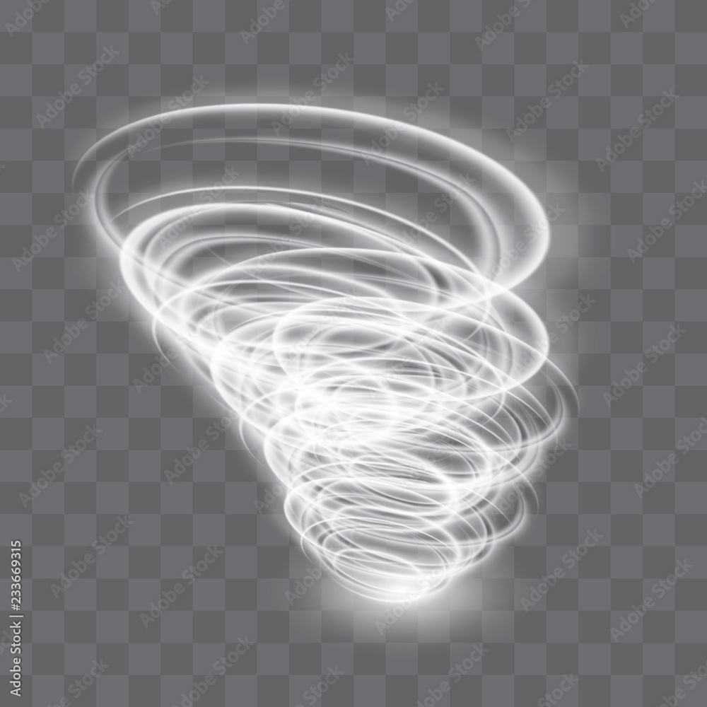 A glowing tornado. Rotating wind. Beautiful wind effect. Isolated on a