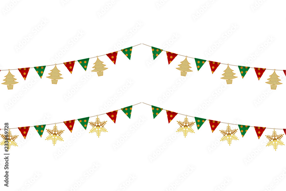 イラスト素材 白背景 クリスマスのイメージの三角旗 パーティーフラッグ 横位置 Christmas Party Flag Stock ベクター Adobe Stock