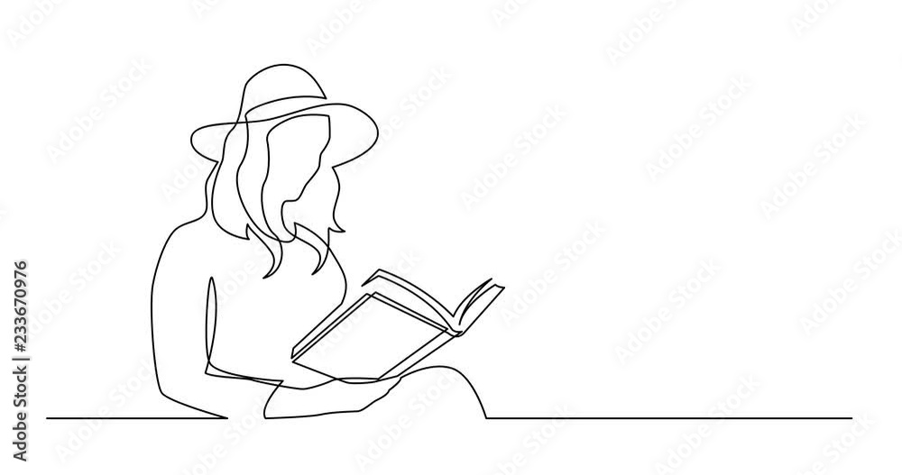 Self Drawing Line Animation of continuous line drawing of woman in hat reading book Self Drawing Line Animation of continuous line drawing of woman in hat reading book