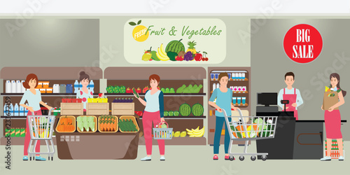 Customer and cashier in supermarket.
