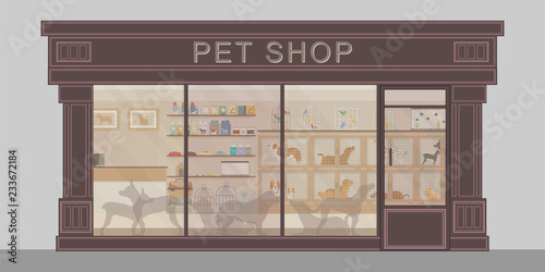 Exterior of modern pet shop .